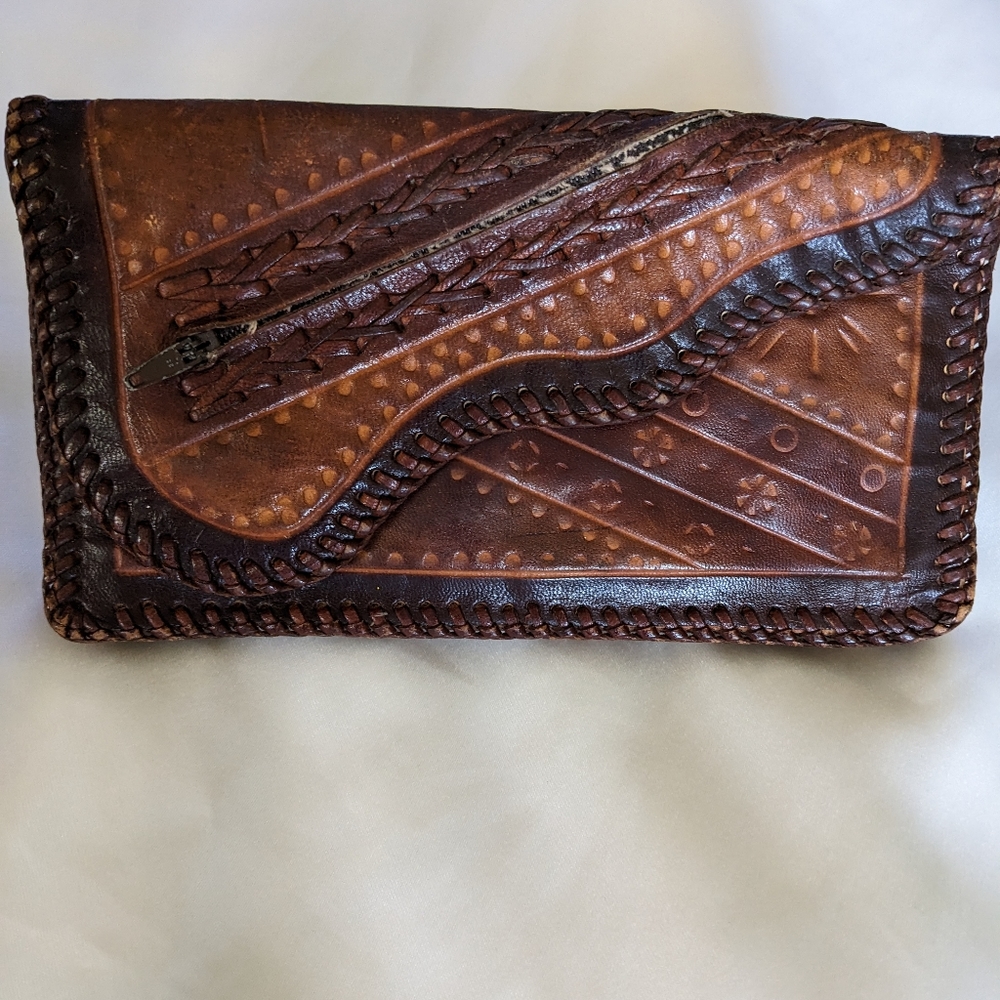 Vintage Embossed 70's Style Leather Wallet. Groovy wallet.